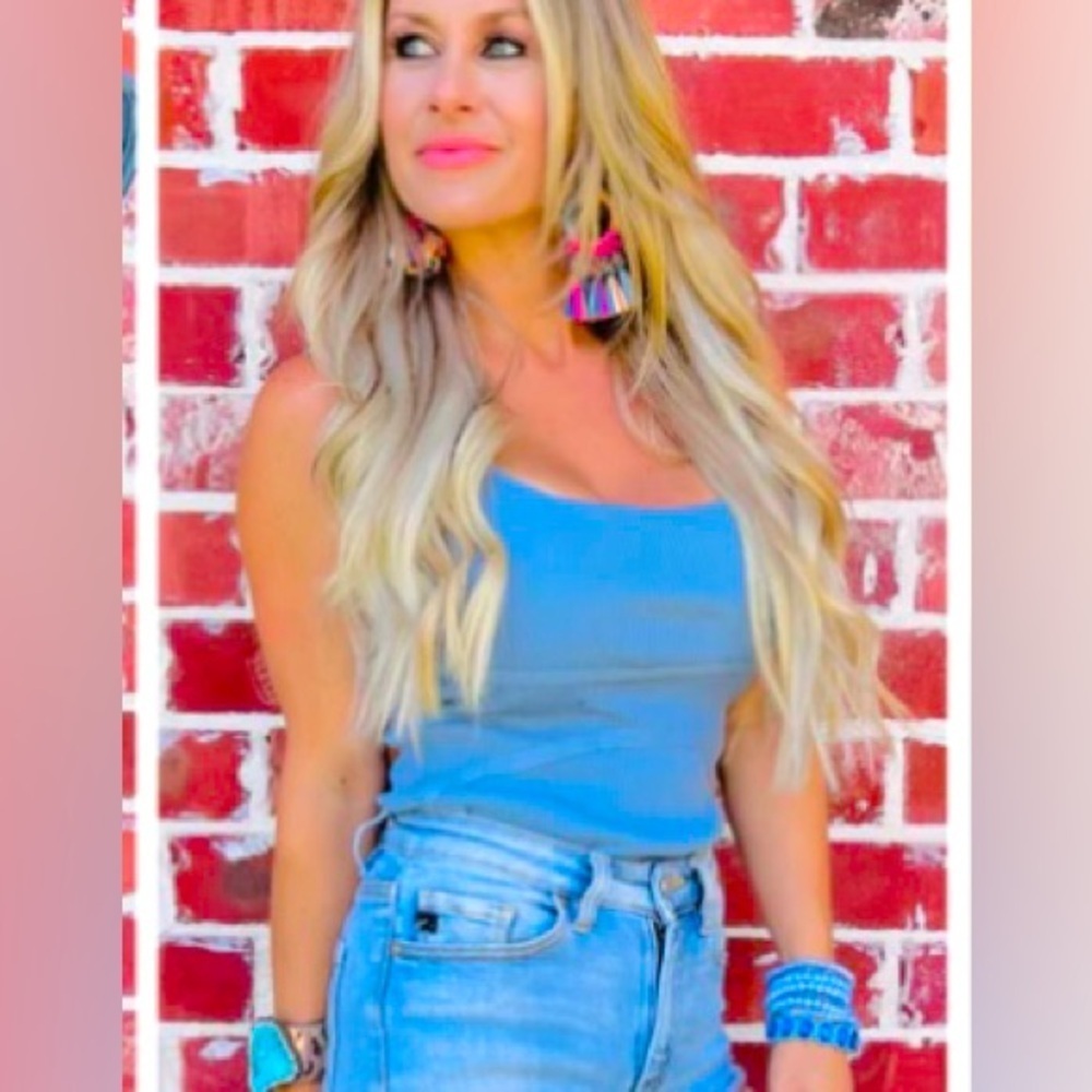 Knitted & Ribbed Blue Stone Bodysuit Tank M $55